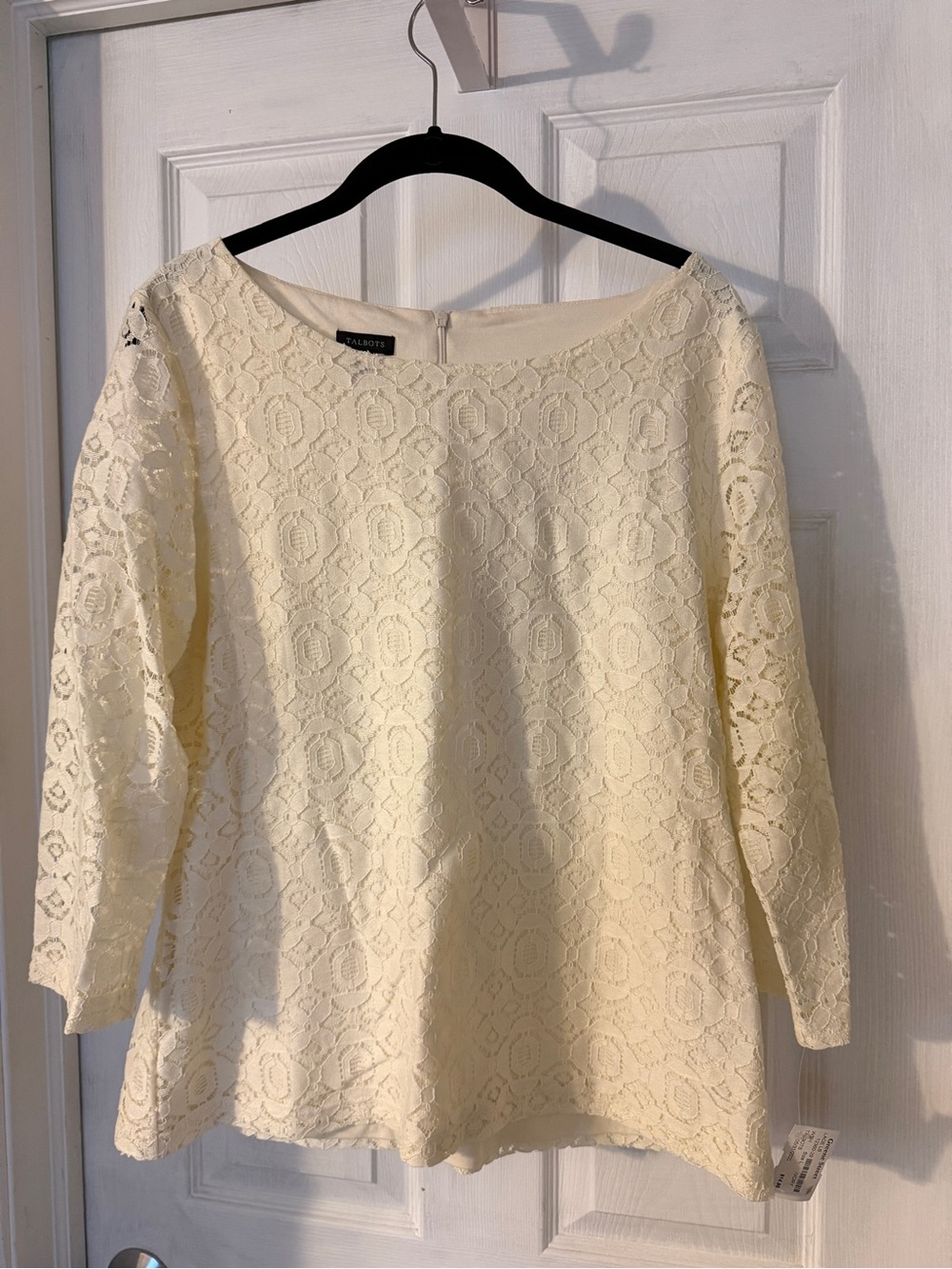 Talbots Cream Knit Lace Detail Top